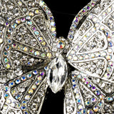 Rhodium Silver Rhinestone Aurora Borialis Butterfly Barrette 1024