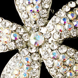 Rhodium Silver Clear & AB Rhinestone flower Barrette 1161