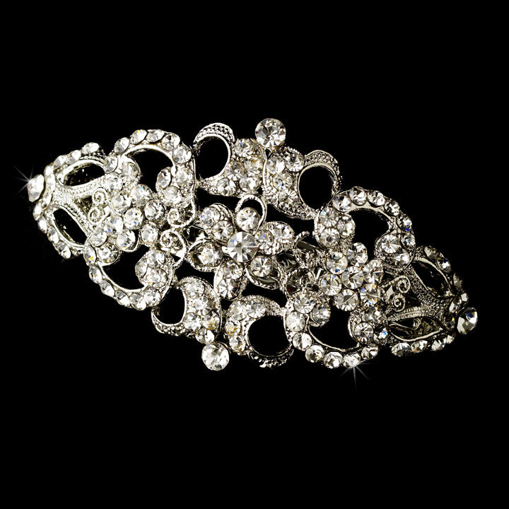 Vintage Rhodium Silver Rhinestone Bridal Hair Barrette 2030