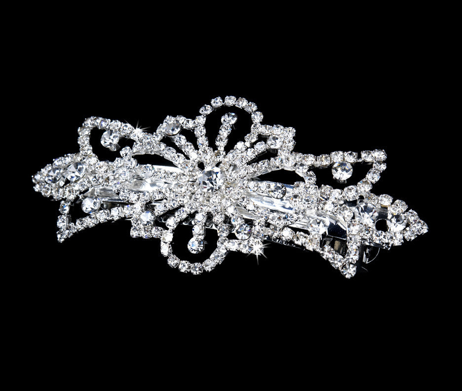 Vintage Silver Clear Rhinestone Hair Barrette 480