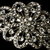 Rhodium Silver Clear Large Ribbon Corsage Barrette 5010