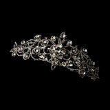Rhodium Silver Clear Fleur Swirl Barrette 5050