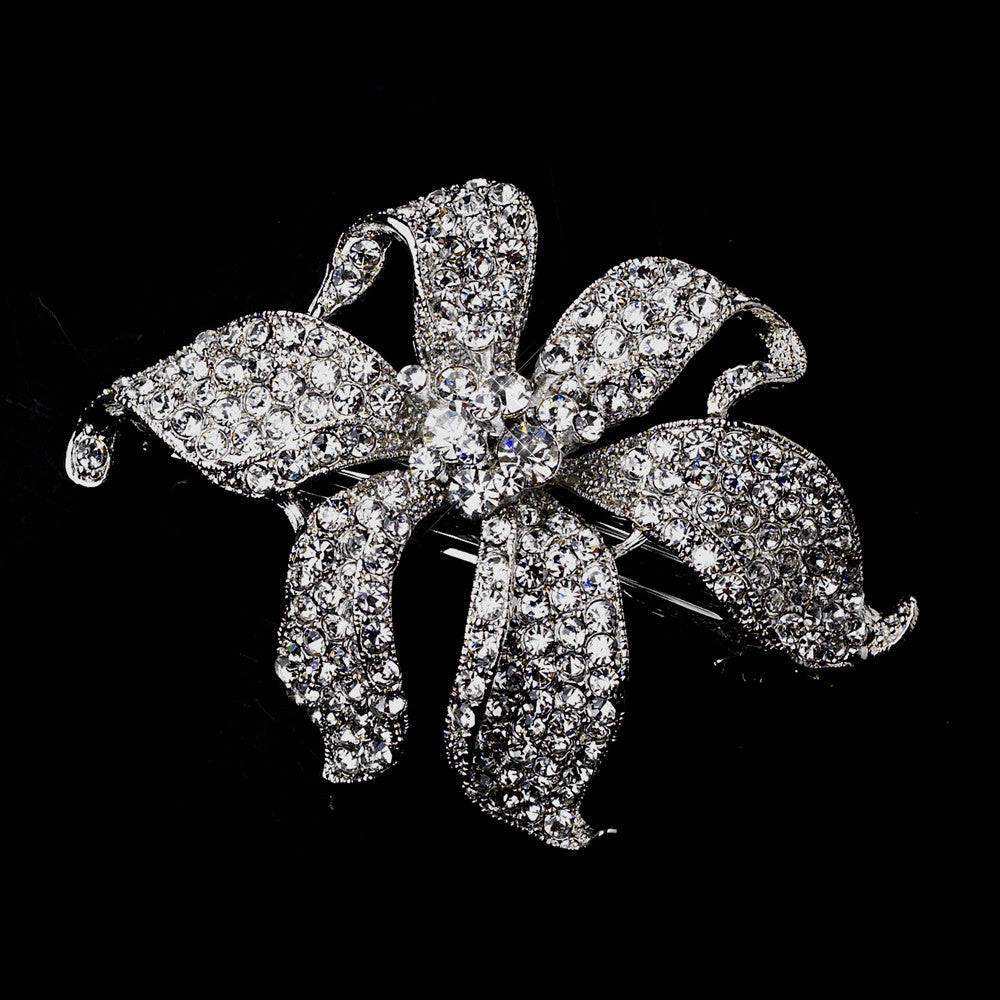 Small Silver Clear Flower Barrette 7