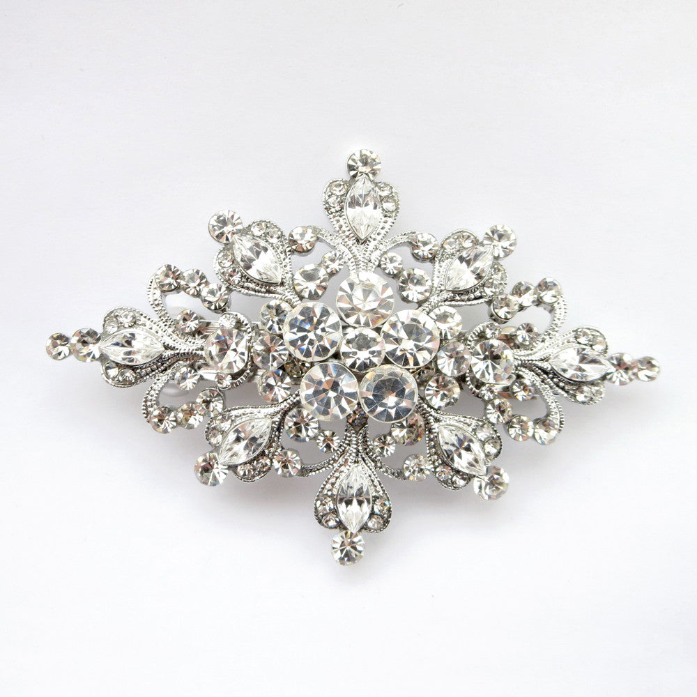 Rhodium Silver Rhinestone Vintage Hair Accent Barrette 7001