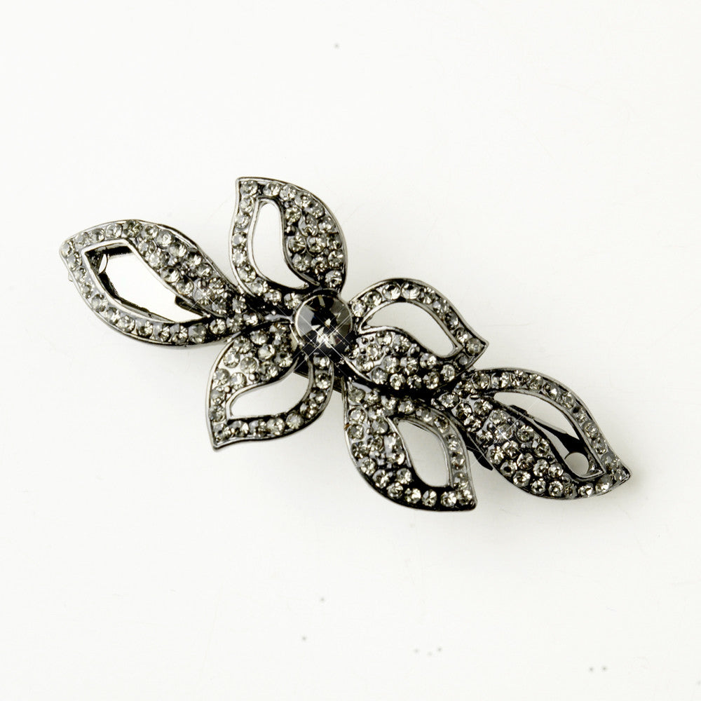 Crystal & Rhinestone Leaf Barrette 9237