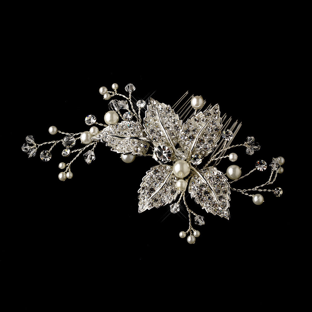 Rhinestone & Pearl Vine Bridal Comb 587