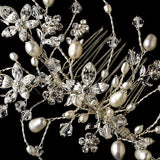 Rhinestone & Pearl Floral Vine Bridal Hair Comb 590
