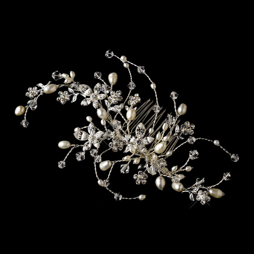 Rhinestone & Pearl Floral Vine Bridal Hair Comb 590