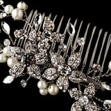 Rhinestone & Pearl Vintage Floral Vine Bridal Hair Comb 597