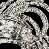 Antique Silver Clear Rhinestone Vintage Deco Style Clip 100