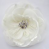 Flower With Feather Accent & Rhodium Silver Plated Rhinestone Cluster Clip 103