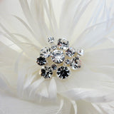 Flower With Feather Accent & Rhodium Silver Plated Rhinestone Cluster Clip 103