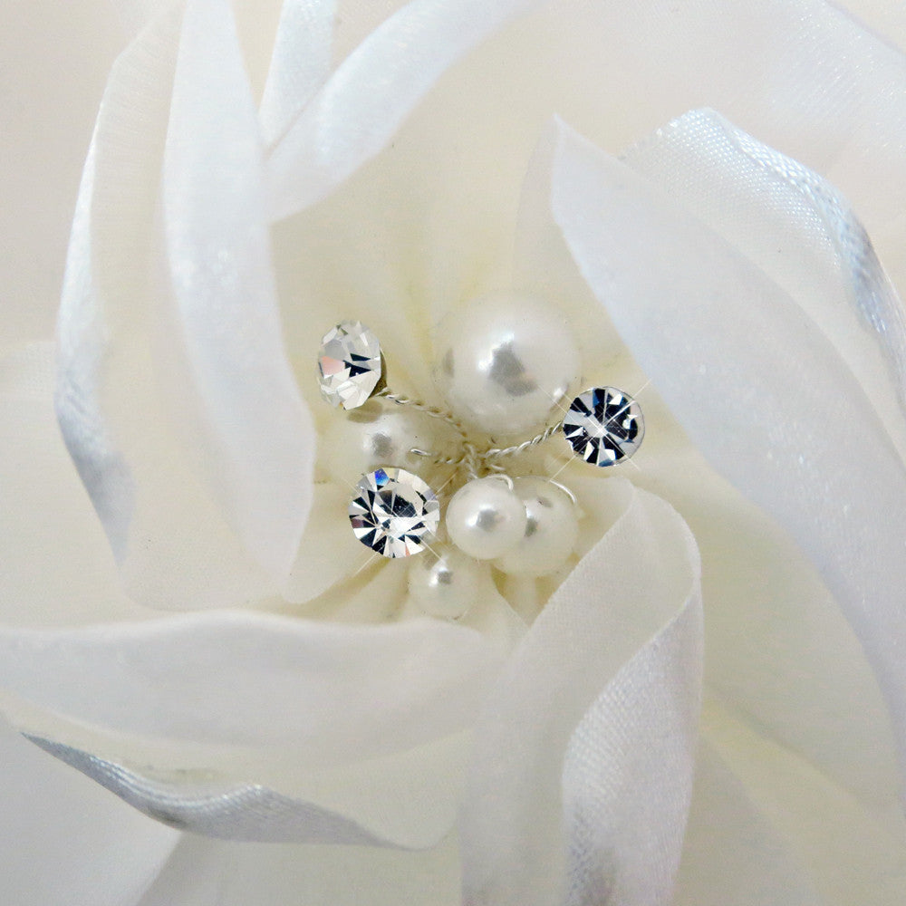 Satin & Organza Flower With Pearl & Rhinestone Center Clip 104