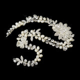 Silver Ivory Freshwater Pearl & Clear Rhinestone Bridal Headpiece Clip 1060