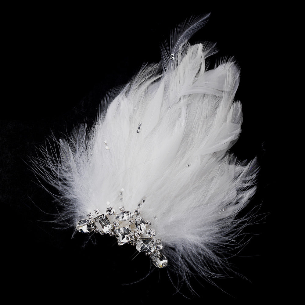 Silver Feather Fascinator Hair Clip 1138