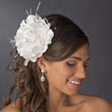 Bridal Flower Headpiece with Crystals & Feathers Clip 1142 White or Ivory