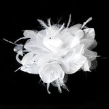 Bridal Flower Headpiece with Crystals & Feathers Clip 1142 White or Ivory