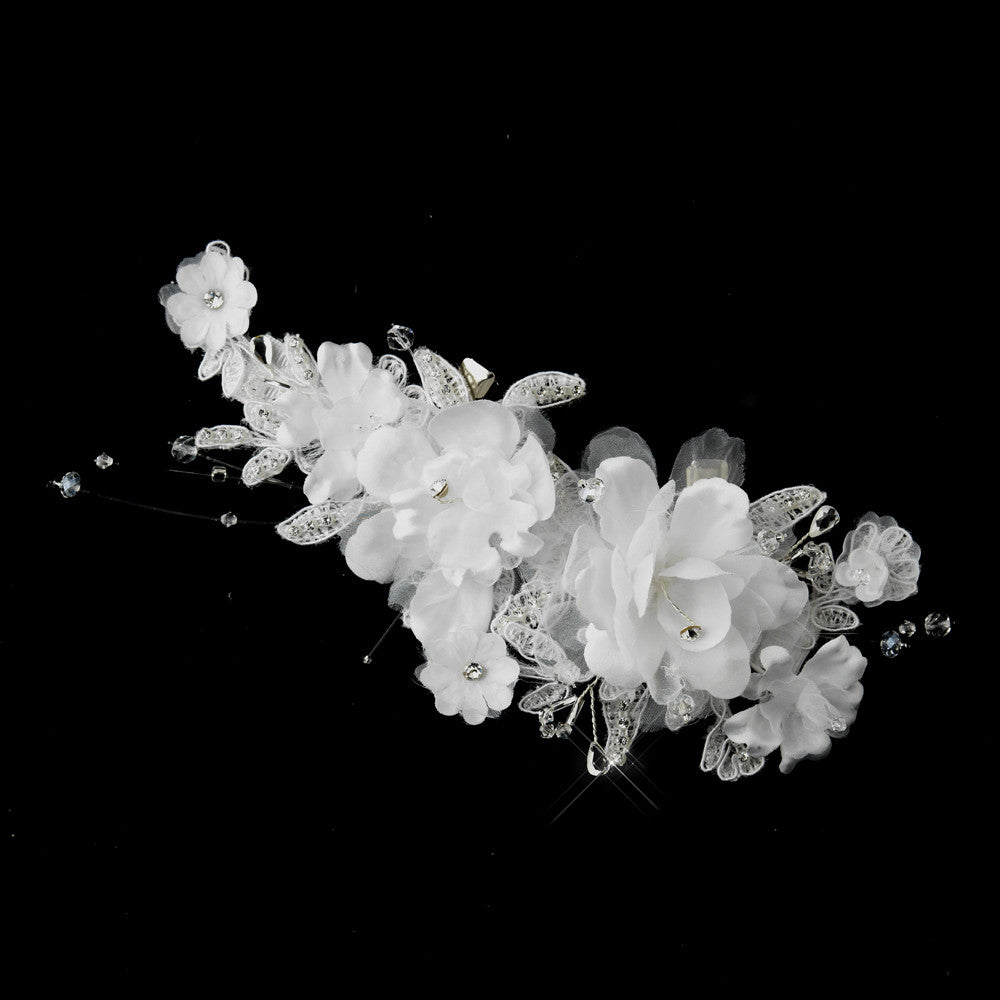 Fabric Flower Rhinestone Clip 1171 White or Ivory