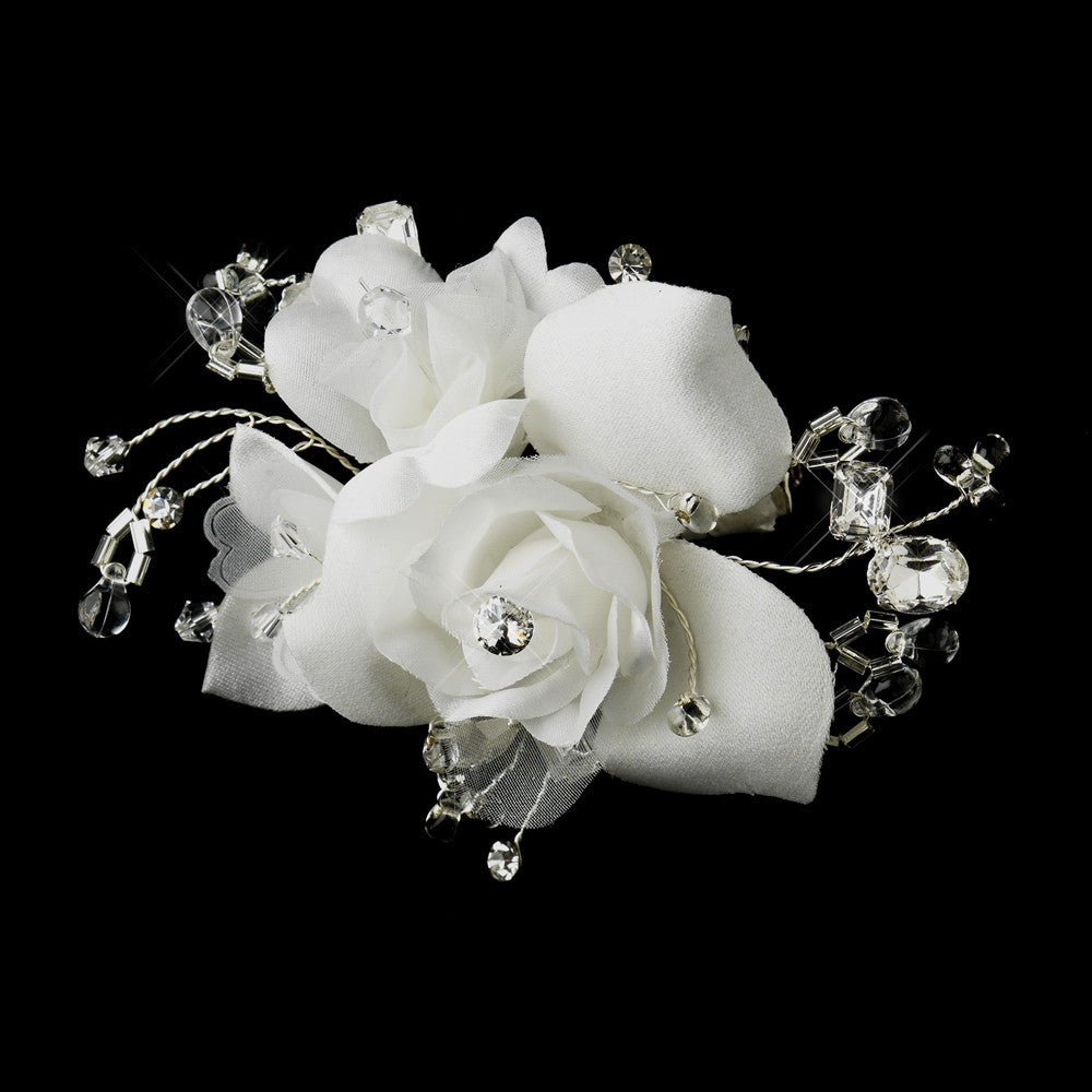 Rhinestone & Crystal Bead Flower Bridal Hair Clip 2530