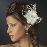 Rhinestone Feather Ribbon Brooch Pin with Fascinator Clip 2531 (White or Ivory)