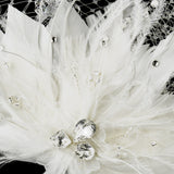 Rhinestone & Crystal Bead Feather Flower Fascinator Hair Clip with Russian Tulle 2542