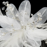 Feather Pearl & Austrian Crystal Flower Bridal Hair Clip 2581 with Brooch Pin