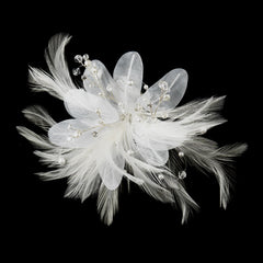 Feather Pearl & Austrian Crystal Flower Bridal Hair Clip 2581 with Brooch Pin