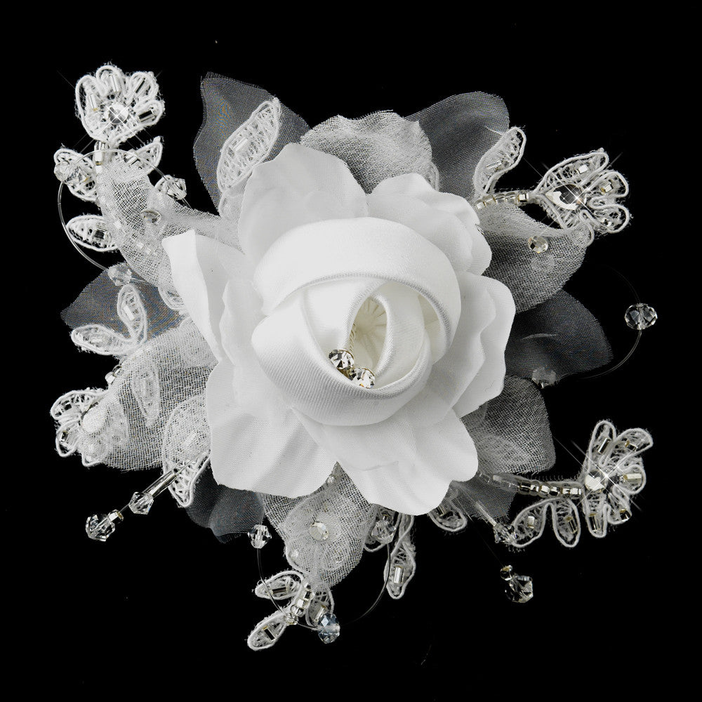 Rhinestone, Crystal, Lace, Satin & Organza Flower Bridal hair Clip 2705