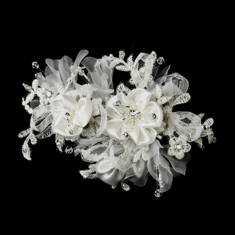 Crystal, Rhinestone, Lace & Organza Flower Clip 2717