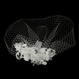 Floral Veil Fascinator with Rhinestone, Crystal & Lace Clip 2719