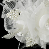 Flower Feather Fascinator Hair Clip 3539 or Bridal Brooch (Pin Included on Back) Ivory or White