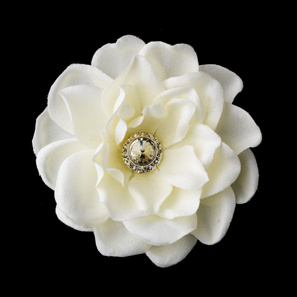 Clip 433 Antique Medium Jeweled Gardenias in Ivory or White with Additional Brooch Pin