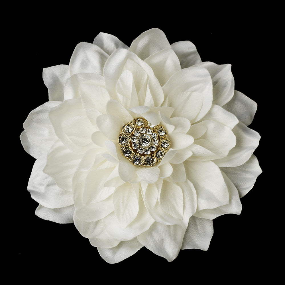 Ivory or Diamond White Gold Bridal Flower Hair Clip 436