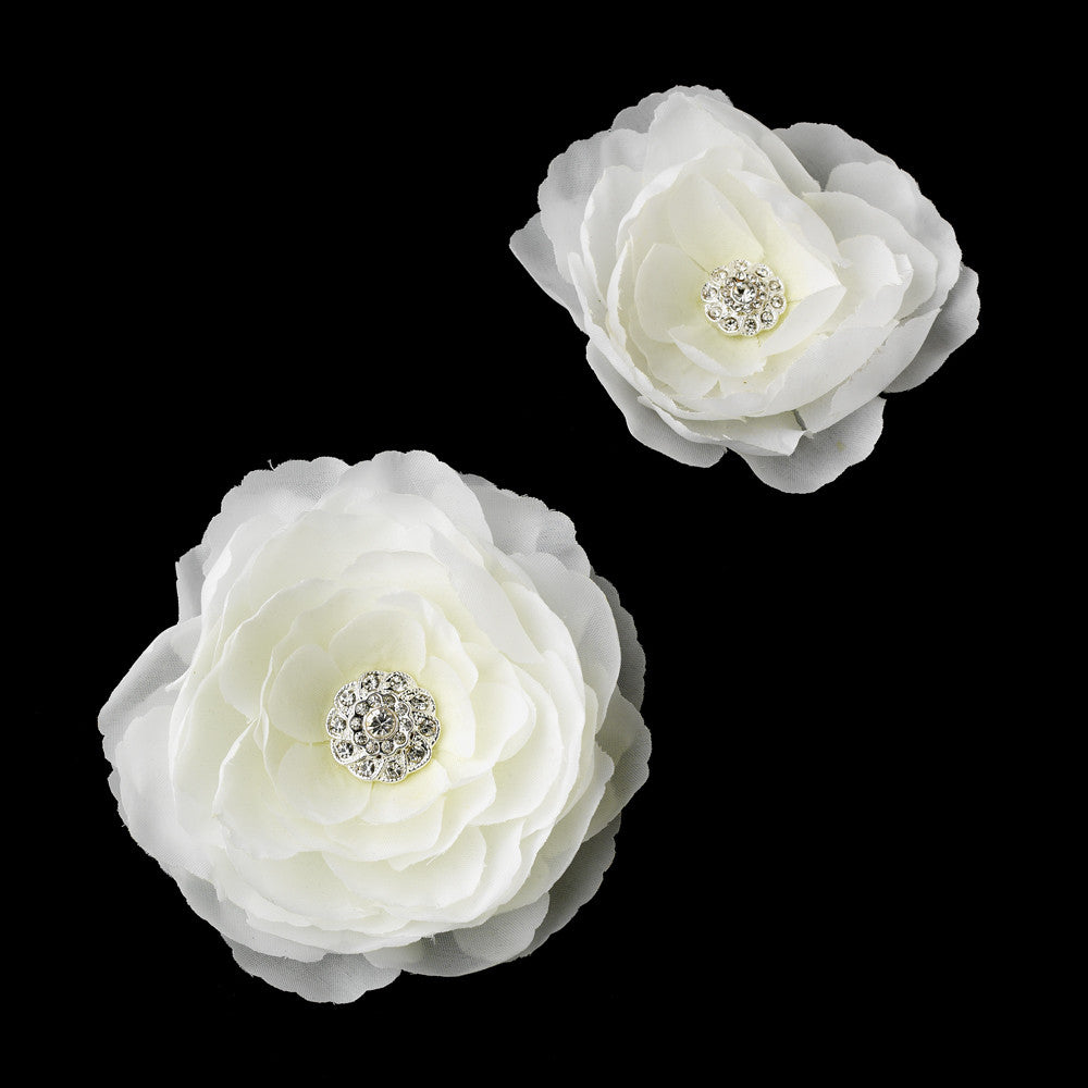 White or Ivory Jeweled Ranunculus Pair Clip 438
