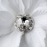 Glamorous White Delphinium Flower Hair Clip w/ Silver Clear Jewel Center 443  with Brooch Pin