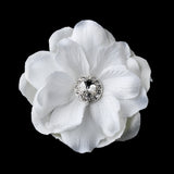 Glamorous White Delphinium Flower Hair Clip w/ Silver Clear Jewel Center 443  with Brooch Pin