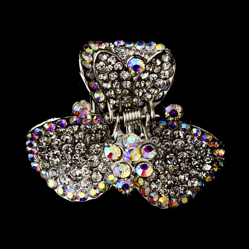 Silver Clear Aurora Borealis Crystal Clip 444