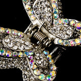 Silver Clear Aurora Borealis Crystal Butterfly Clip 445