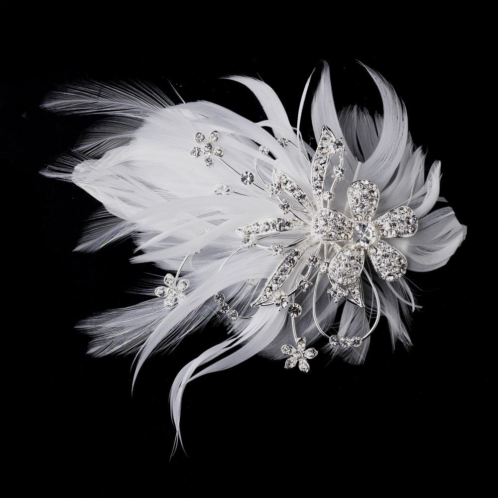Feather Crystal Bridal Hair Clip 456 with Brooch Pin