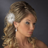 Exquisite Silver Clear Rhinestone & Swarovski Crystal Bridal Hair Clip White or Ivory Feathers 460