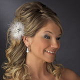 Exquisite Silver Clear Rhinestone & Swarovski Crystal Bridal Hair Clip White or Ivory Feathers 460