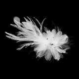 Stunning White or Ivory Feather & Clear Rhinestone Flower Hair Clip 4632