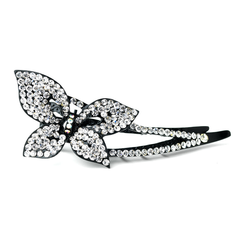 Clear Aurora Borealis Crystal Butterfly on Black Hair Clip 465