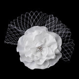 Bridal Hair Flower with Russian Veil Accent Clip 477 (White or Ivory)