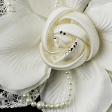 Ivory Pearl & Rhinestone Lace & Mesh Bridal Flower Hair Clip with Brooch Pin 485