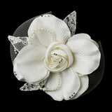 Ivory Pearl & Rhinestone Lace & Mesh Bridal Flower Hair Clip with Brooch Pin 485