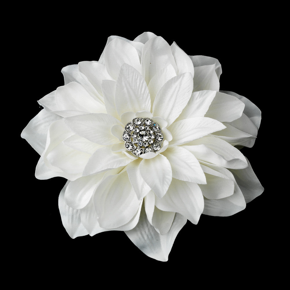 Rhodium Dahlia Hair Clip 517 or Clip Brooch with Petals & Sparkling