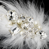 Extraordinary White or Ivory Feather & Clear Rhinestone Bridal Hair Clip 5282