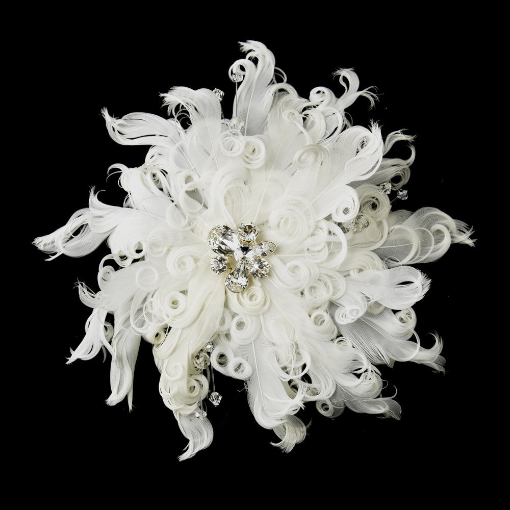 Crystal & Rhinestone Feather Flower Bridal Hair Clip 5287