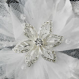 Crystal Rhinestone Matte Satin & Organza Bridal Flower Hair Clip with Brooch Pin 8106